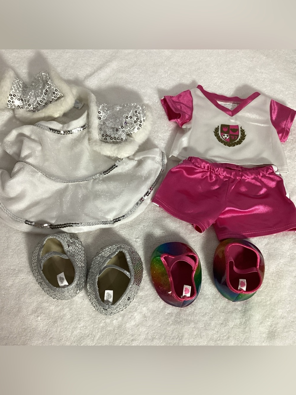 Build A Bear Workshop BAB Clothing Lot of 6: Uniform, 2 Shoes, Sequin Set